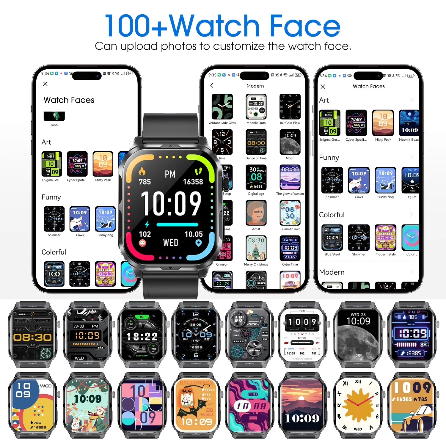 H5 Smart Watch with Bluetooth Call, IP68 Waterproof Fitness Tracker for Women and Men, Black
