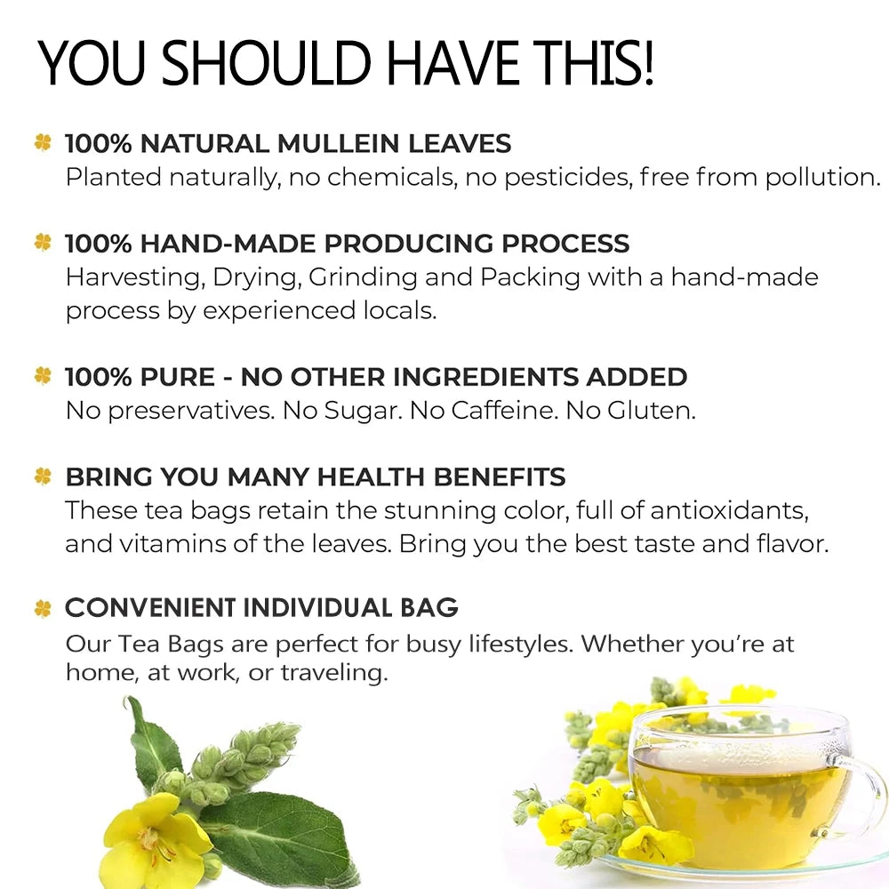 BreatheEasy™ Mullein Tea Bags – Lung Detox & Respiratory Support with Elderberry