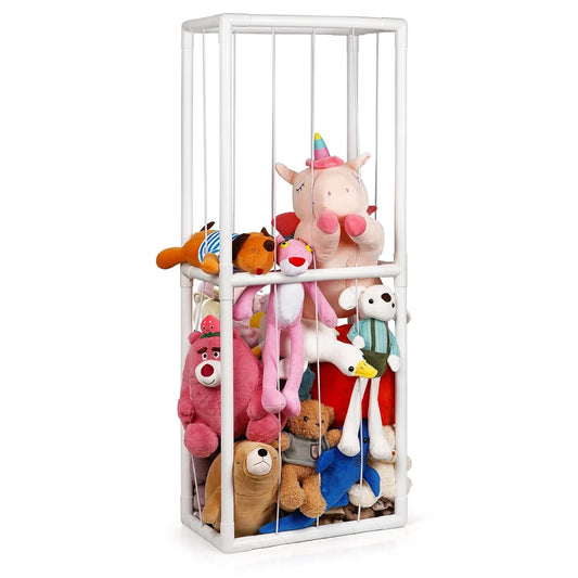 Stuffed Animal Storage Holder, Toy Organizer, PVC Plush Storage Organizer Shelf for Kids Play Room, White
