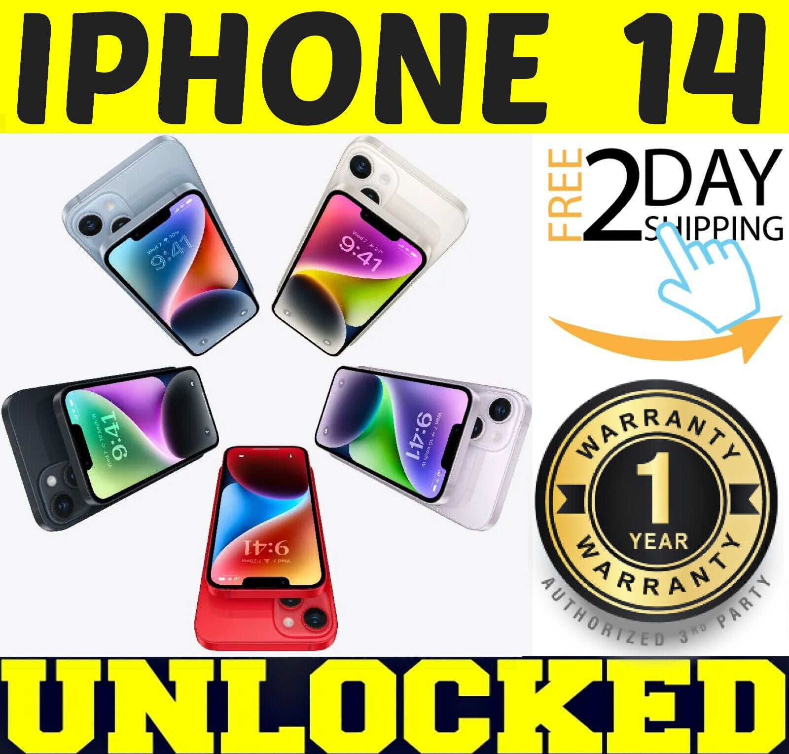 APPLE IPHONE 14 - 128GB 256GB (FACTORY UNLOCKED) 100% BATTERY ⚫⚪🔴🔵 ✤SEALED✤