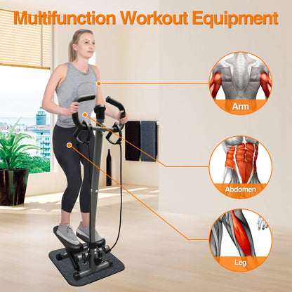 Steppers for Exercise, Mini Stair Stepper with Resistance Bands and Handlebar, 2 Ways to Use, Stair Climber Fitness Exercise Equipment for Full Body Training, 220 Lbs Weight Capacity