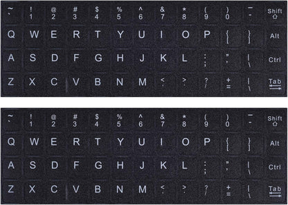 2PCS Pack Universal English Keyboard Stickers, Computer Keyboard Stickers Black Background with White Lettering for Computer Laptop Notebook Desktop (English)