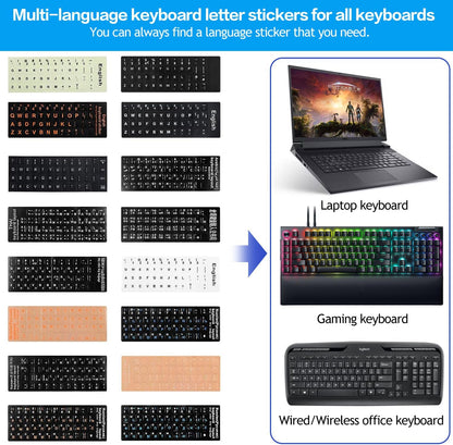 2PCS Pack Universal English Keyboard Stickers, Computer Keyboard Stickers Black Background with White Lettering for Computer Laptop Notebook Desktop (English)