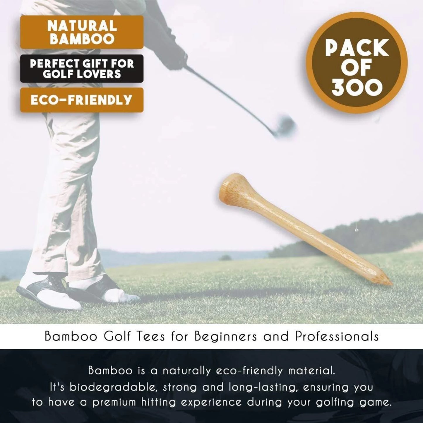Paquete De 300 Camisetas De Golf De Bambú Al Por Mayor (2 3/4 Pulgadas, Color Madera Natural)